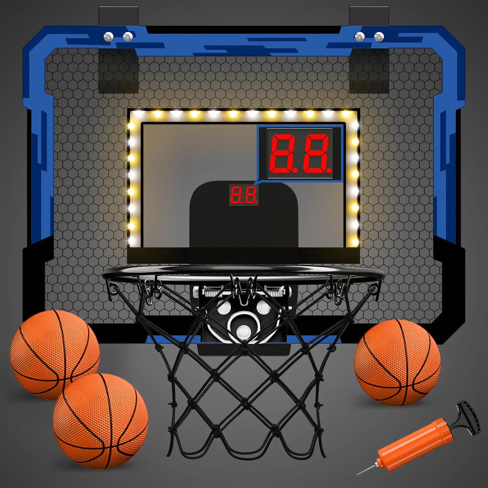 QDRAGON Indoor Basketball Hoop for Kids Door Room Basketball Hoop With LED Lights Basketball Toys for 3 4 5+Year Old Boys Girls