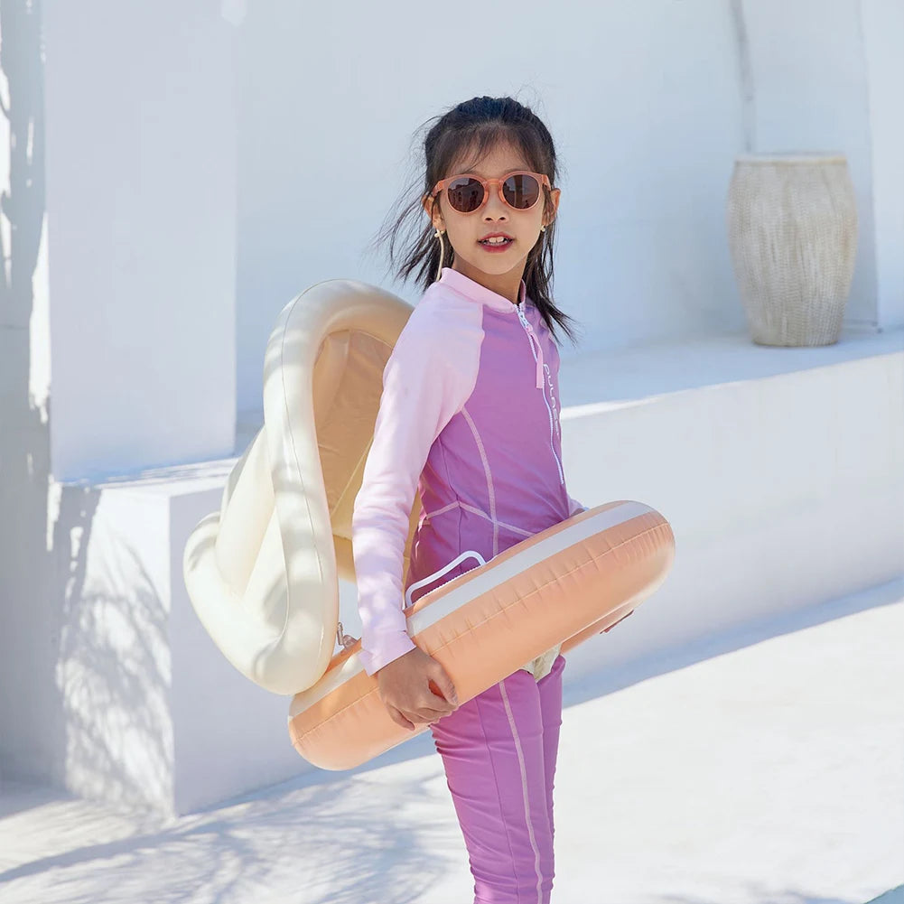 1/2PC Baby Swimming Ring Inflatable Swim Ring with Detachable Sunshade Leakproof Beach Toddlers Pool Float for Summer Pool Party