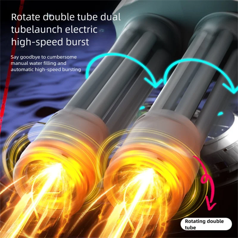 Electric Dual Muzzle Gatling Water Gun Toy with LIights Large Capacity Water Pistol Spray Blaster Pool Summer Toy for Kids Adult