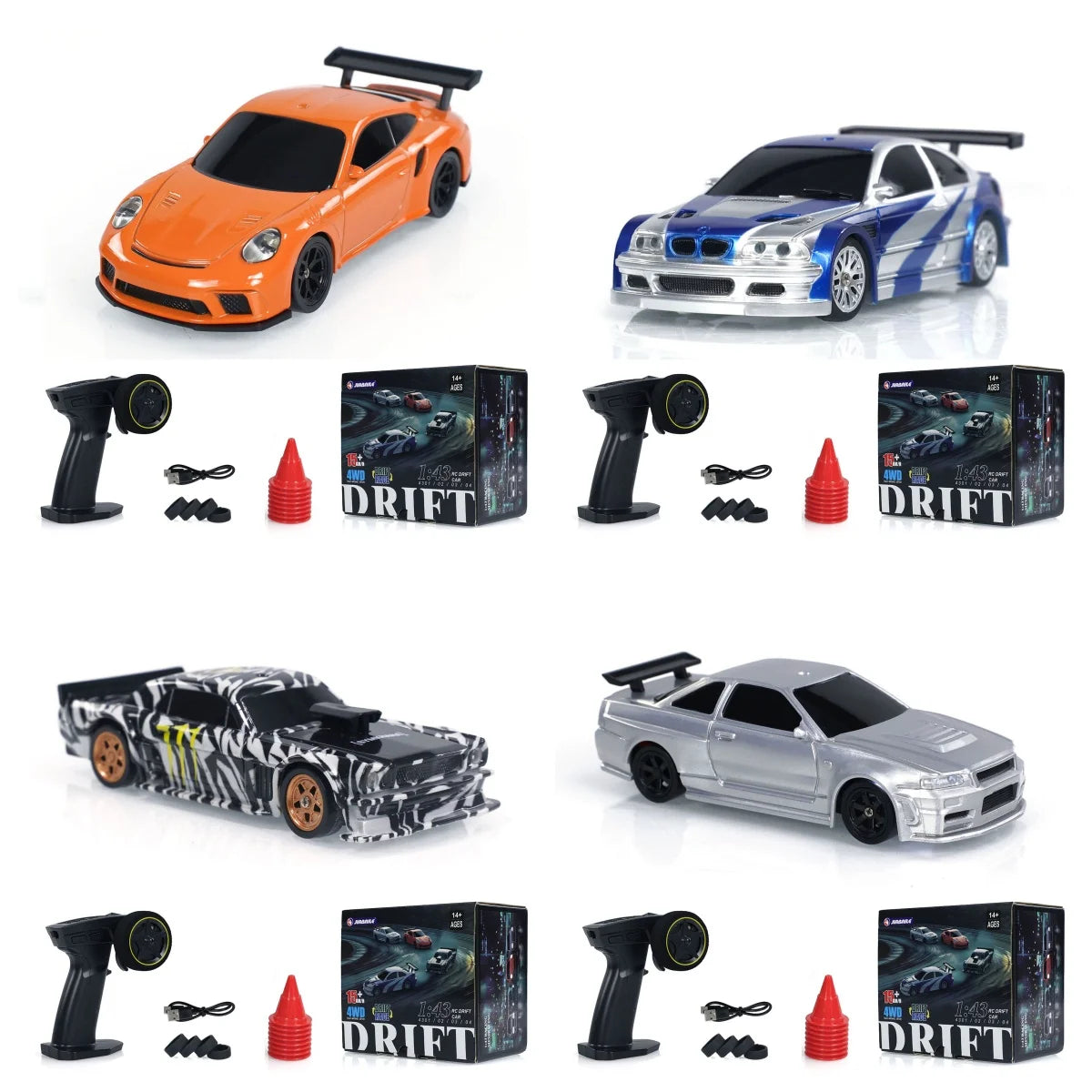 US Stock RC Drift Car 1/43 RTR Race 4WD Gyro Four-wheel Drive Radio Control High Speed Model 2.4G Racing Drifting Cars Toy Model