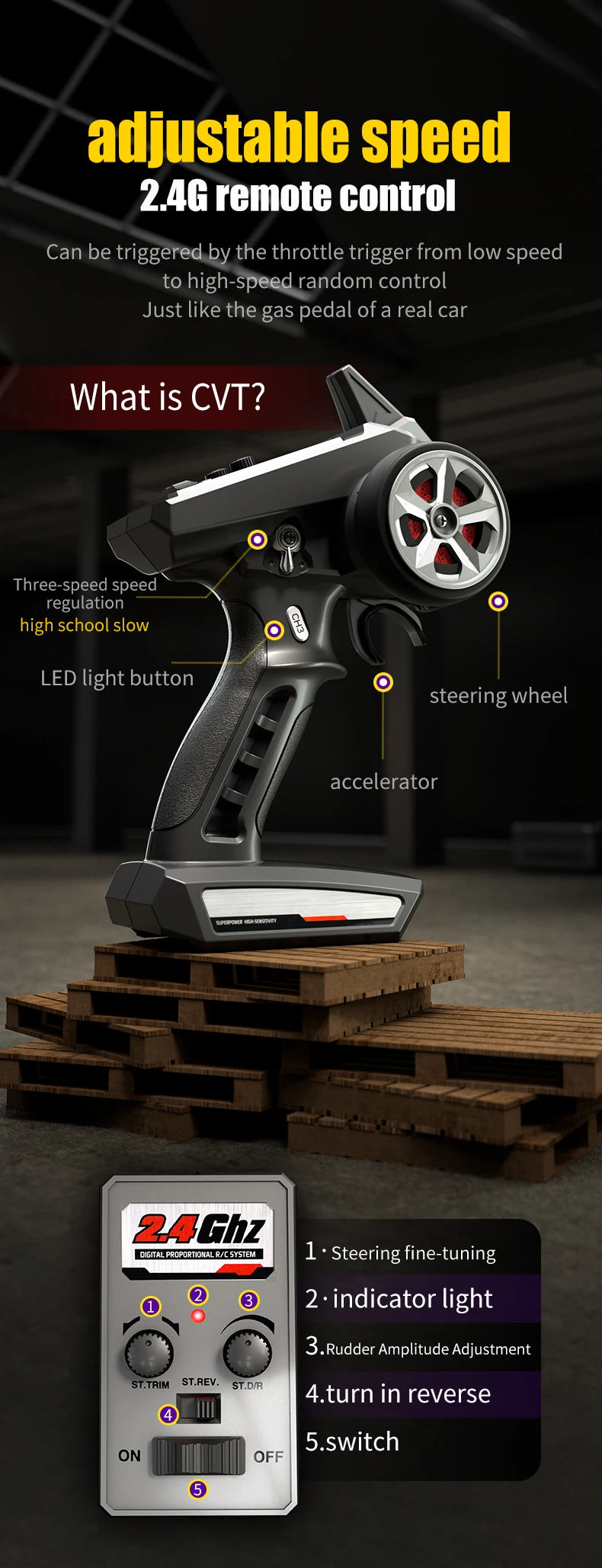 Teeggi 16101 /16102 PRO 1:16 High Speed RC Car With LED Light Drift 70KM/H 4WD RC Off-Road Car Monster Truck Toy For Kid Gifts