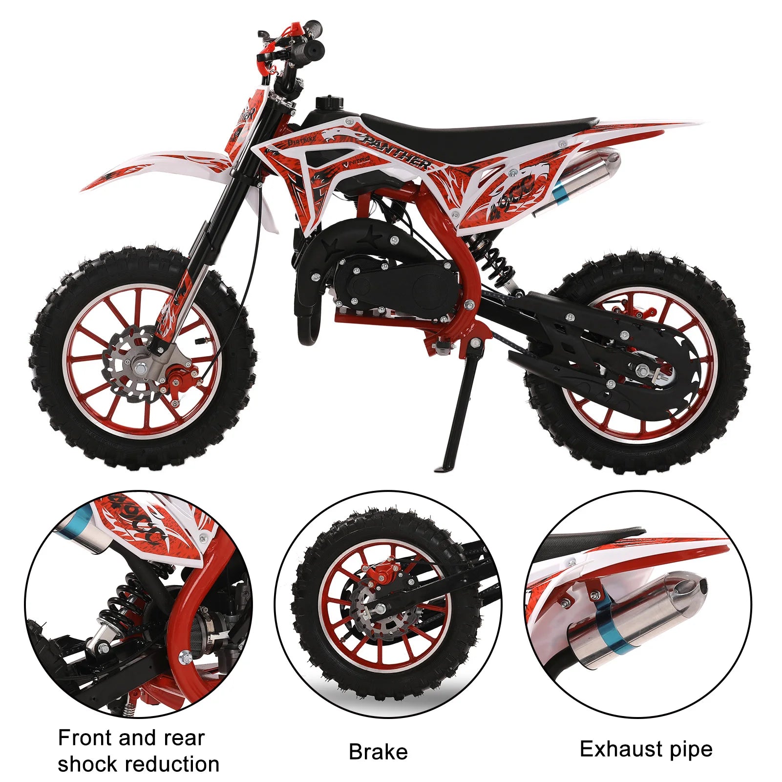 49cc 2-Stroke Kids Dirt Bike, Gas Power Motocross, Off Road Mini Motorcycle, Pocket Motorbike with Front Rear Disc Brakes