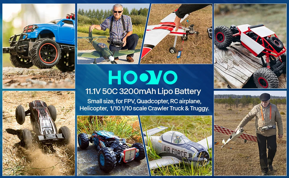 2Pcs HOOVO 3S 11.1V RC Lipo Battery 3200mAh 50C RC Battery with T Connector for RC Car RC Helicopter Airplane Quadcopter Models