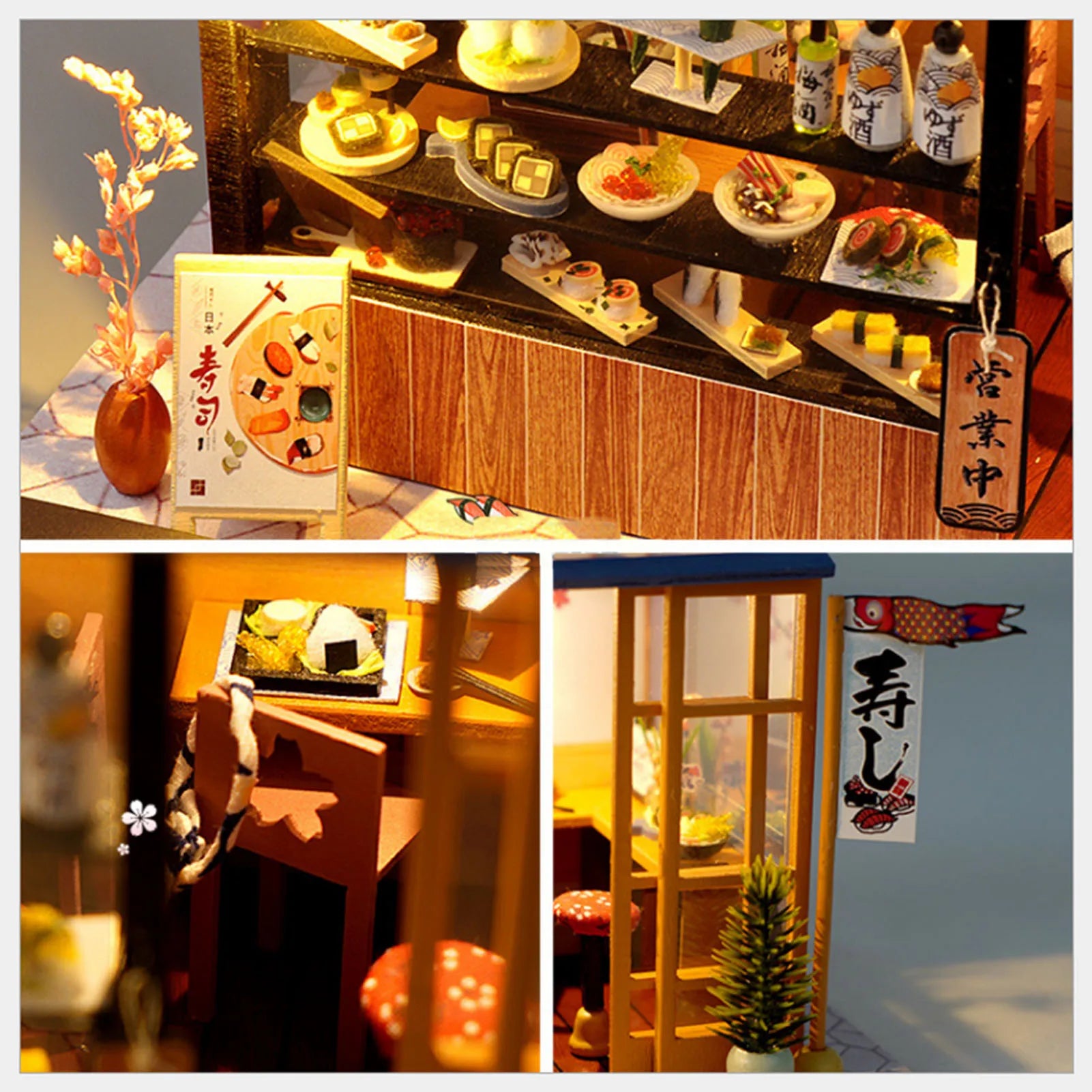 Japanese Sushi Store DIY Miniature Doll House With Furniture Miniatures Sushi House Dollhouse Toys For Children Girls Gifts