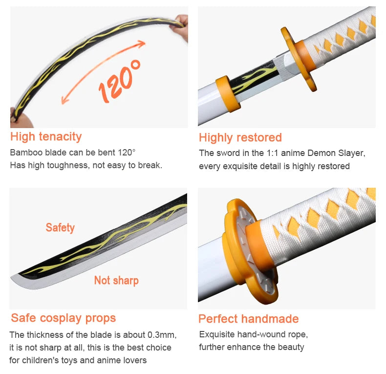 Demon Slayer Sword 104 cm Tanjiro Zenitsu KyoujurouSamurai Swords Original Texture Kimetsu no Yaiba Anime Katana for Cosplay