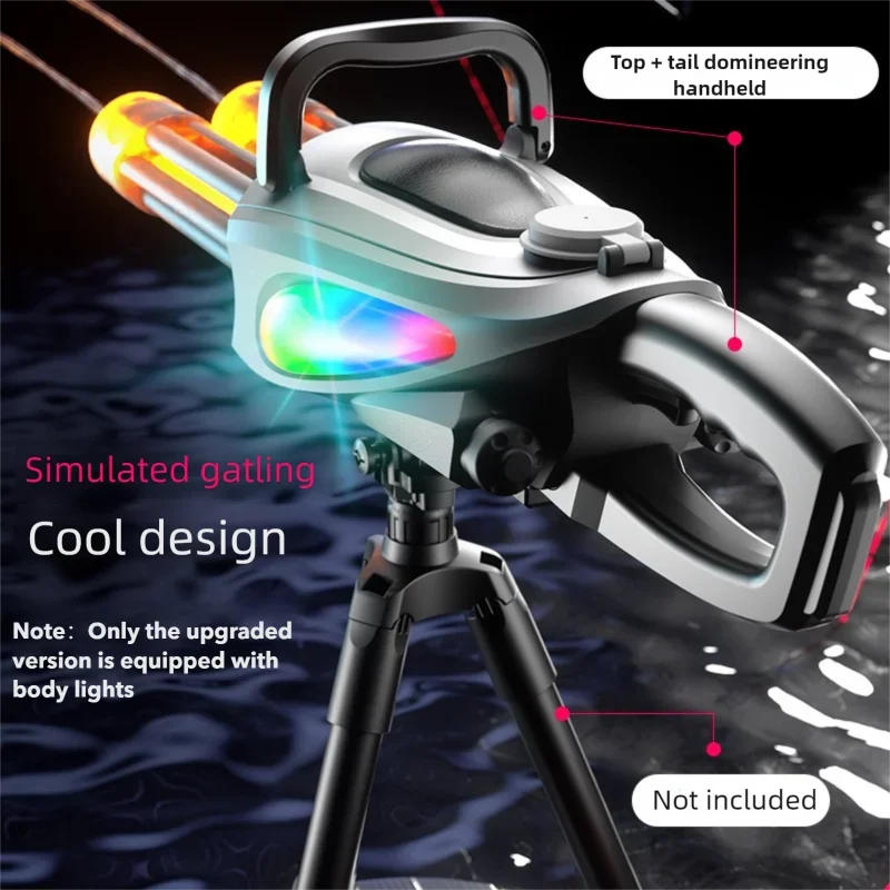 Electric Dual Muzzle Gatling Water Gun Toy with LIights Large Capacity Water Pistol Spray Blaster Pool Summer Toy for Kids Adult