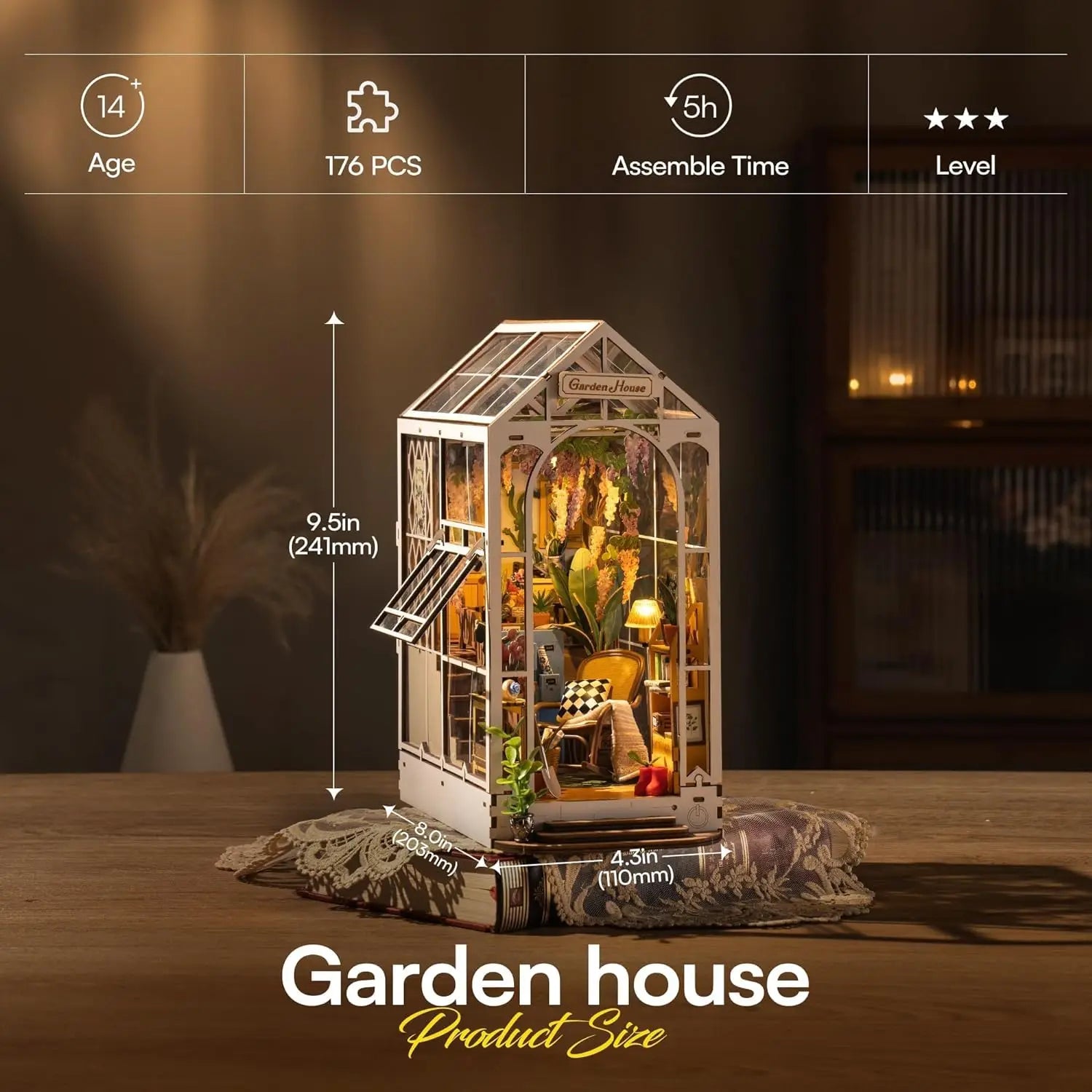 Robotime Rolife Original Garden House Kit Book Shelf Insert Easy Assemble Toys Gifts for Kids Girls Home Decoration Book Nook