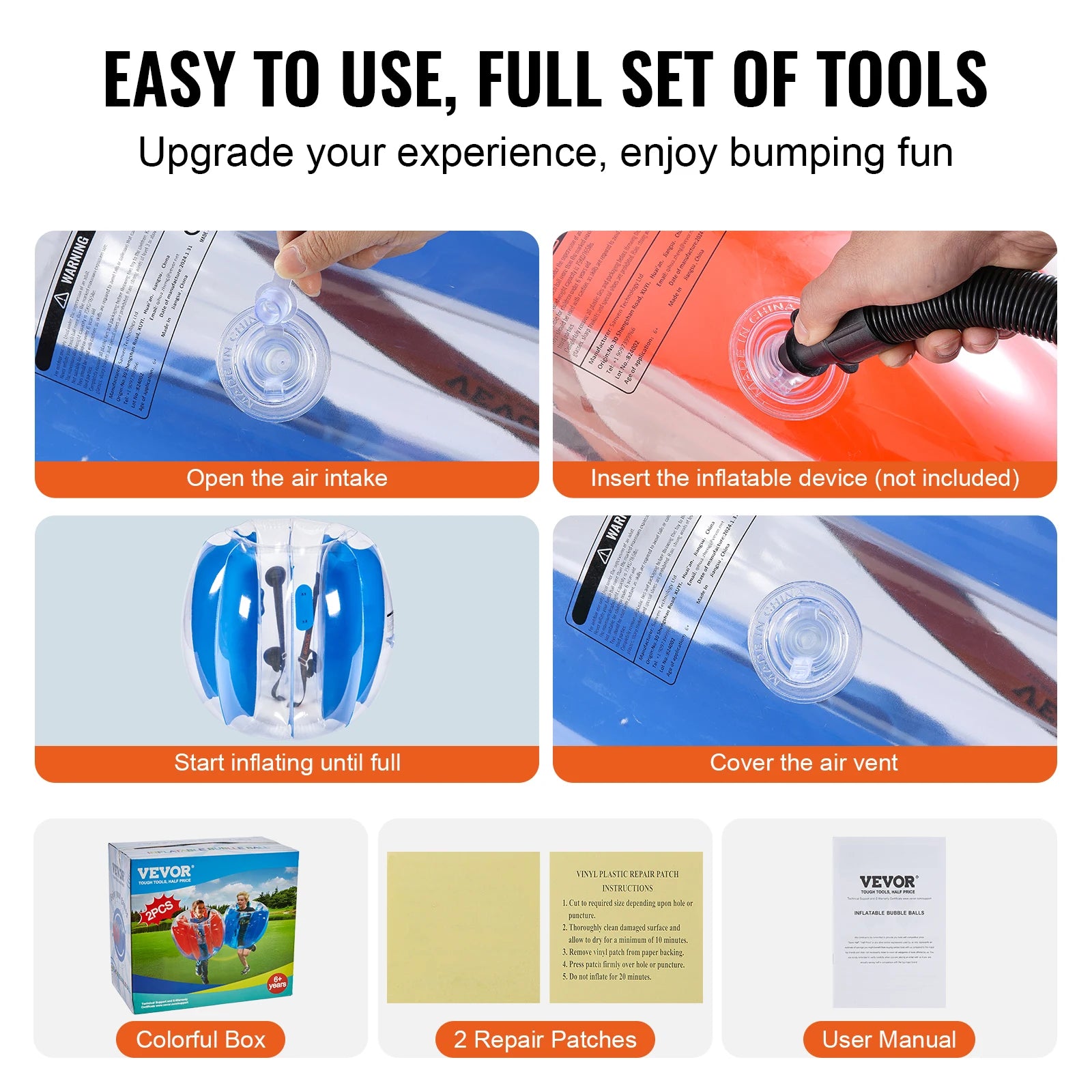 SucceBuy 2-Pack 2/3FT Inflatable Bumper Balls Body Sumo Zorb Balls for Kids & Teens Durable PVC Human Hamster Bubble Balls