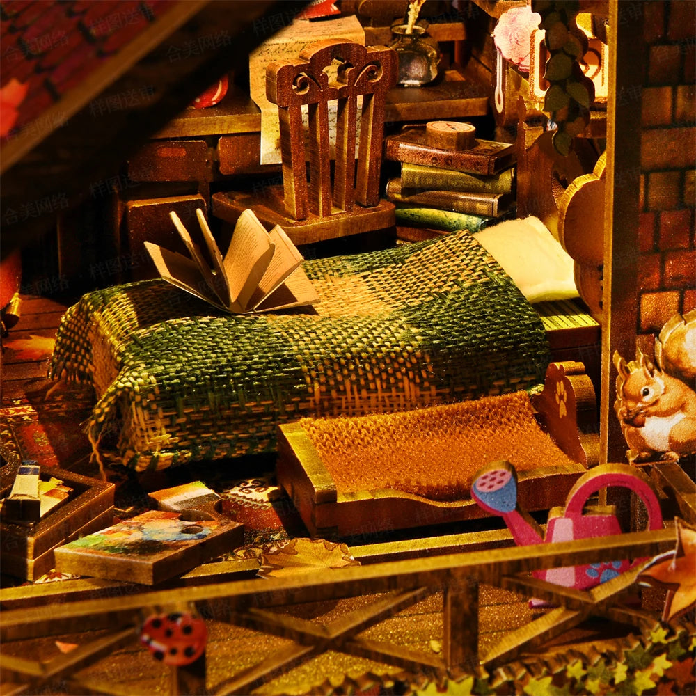 Book Nook Kit My Puppy Family DIY Wooden Puzzle Bookshelf Insert Decor Dollhouse Model Bookend Building Home Decoration Gifts