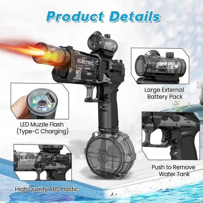 Electric Water Gun Kids Automatic Squirt Watergun Pistol With Led Lights Summer Outdoor Pool Beach Party For Adults Toys Gifts