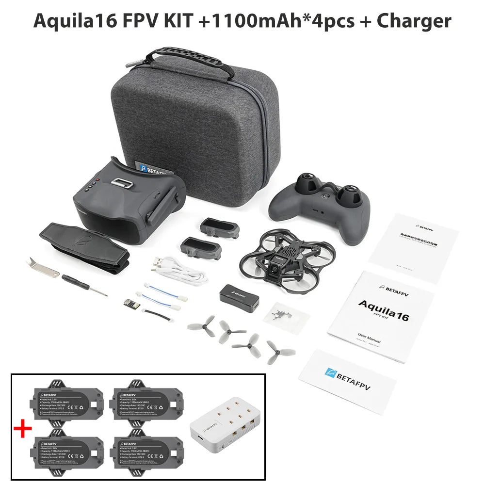 BETAFPV Aquila16 FPV Kit ELRS 2.4G LiteRadio 2 SE VR03 FPV Goggles Aquila 16 25-350mW VTX 1102 18000KV Brushless Motor