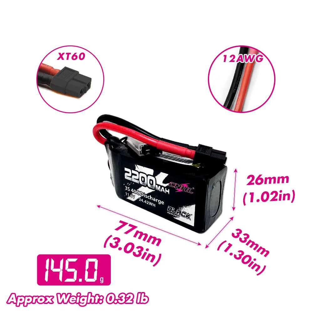 CNHL Black Series Shorty 2200mAh 3S 11.1V 40C Lipo Battery with XT60 Plug