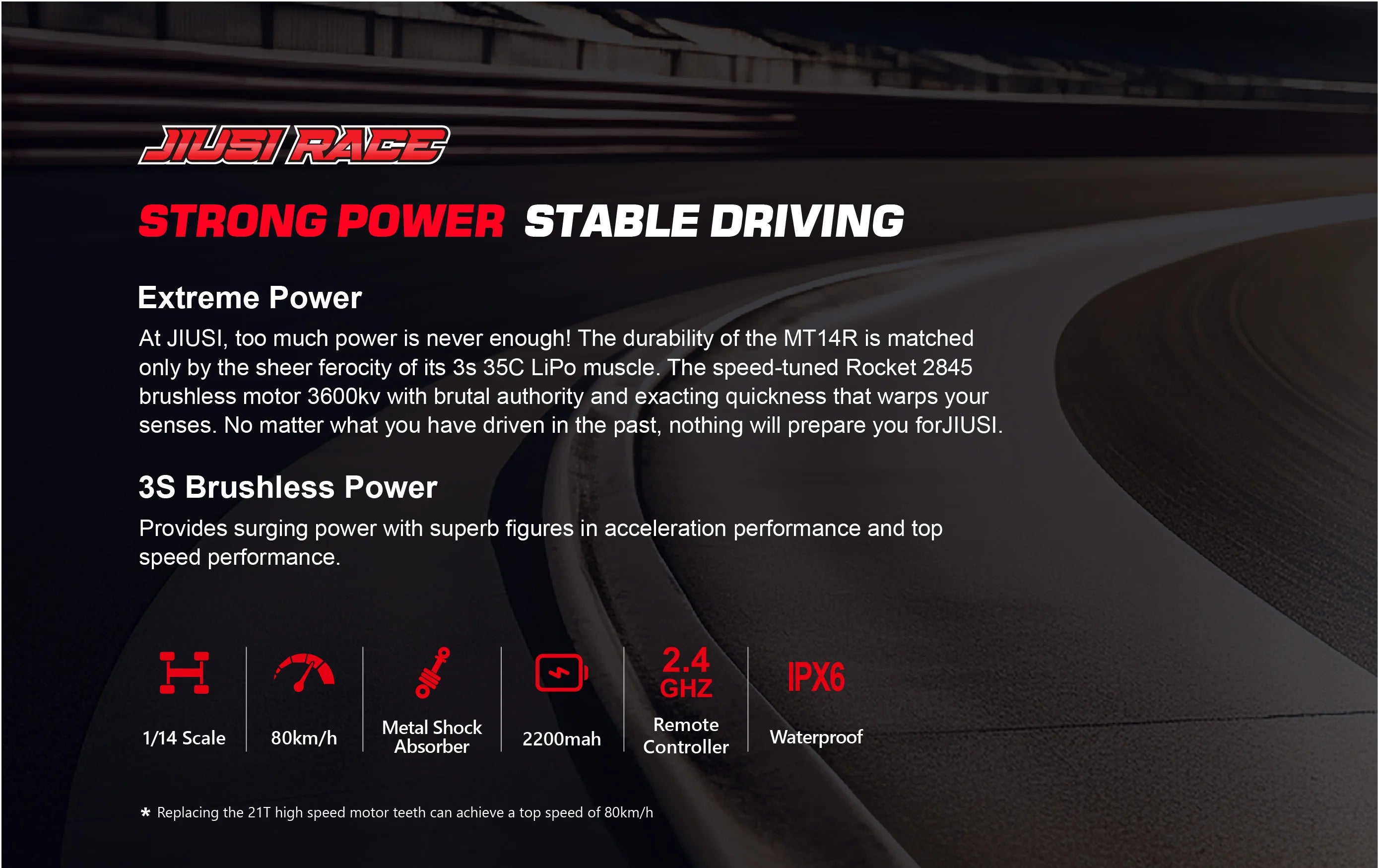 MT14R 1/14 RC Car JIUSI Brushless 80km/h 2.4G Remote Control Car High Speed Off-road Racing Car 23-26 mins Working Time RC Toys