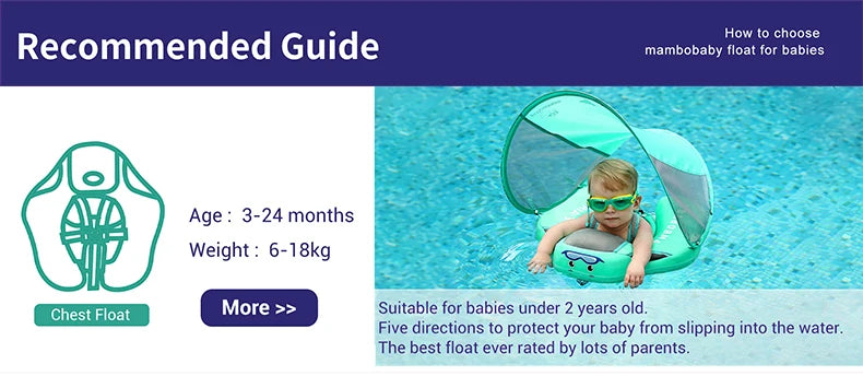 Baby Float With Crotch Strap & Inflation-free Solid Core Mambobaby Kid Swimming Ring Have Sunshade 0-7 Yeas Old Swim Pool Tube