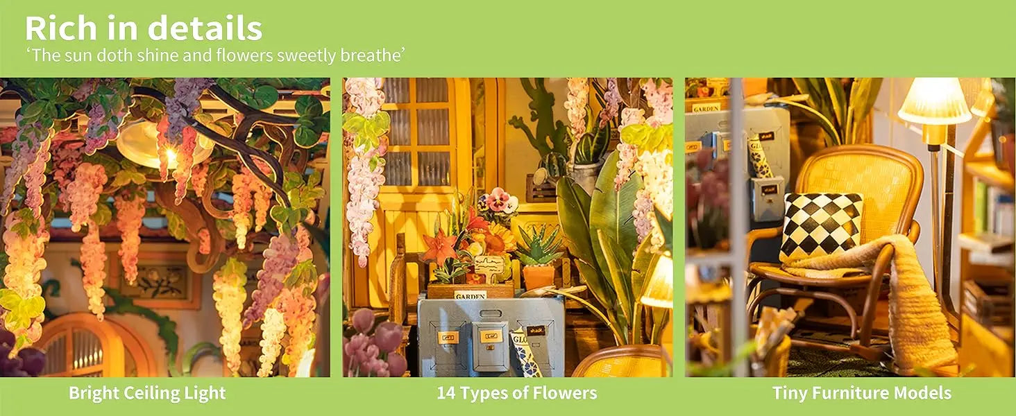 Robotime Rolife Original Garden House Kit Book Shelf Insert Easy Assemble Toys Gifts for Kids Girls Home Decoration Book Nook