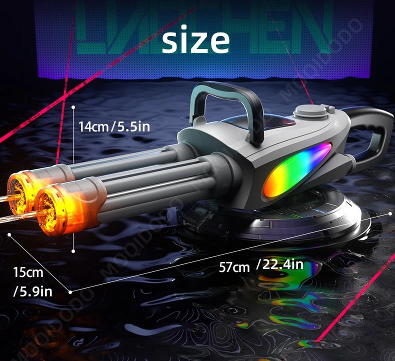 Electric Dual Muzzle Gatling Water Gun Toy with LIights Large Capacity Water Pistol Spray Blaster Pool Summer Toy for Kids Adult