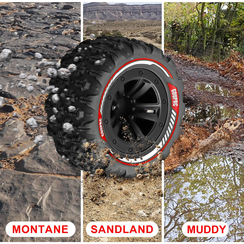 4Pcs 12mm Hex RC Wheel Tires Set Swamp Claw Mud Terrain Tires Wheels Tires for 1/14 1/16 RC Car Crawler Buggy Truck