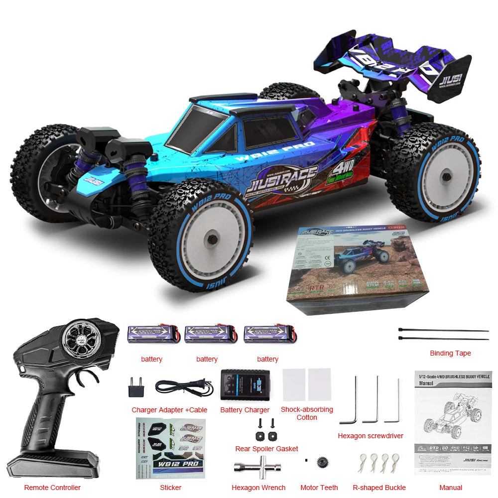 JIUSI WB12 PRO 1/12 RC Car 4WD 80km/h Brushless 2.4G Remote Control Racing Car 3S 35C 2200mAh Competitive Off-road Vehicle Toys