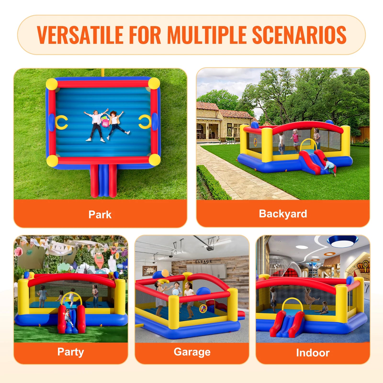 SucceBuy Inflatable Bounce House Outdoor HighQuality Playhouse Trampoline Jumping Bouncer with BlowerSlide and StorageBag Castle