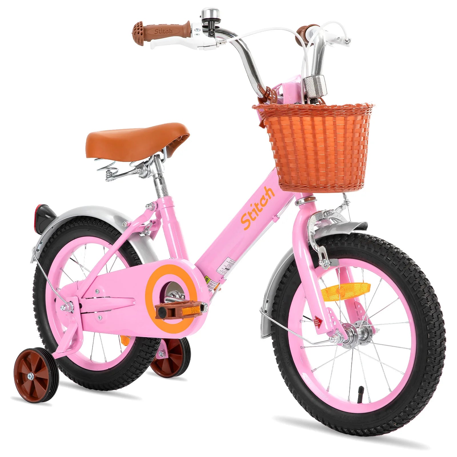 STITCH Retro 12/14/16/18 inch children's bike for 2-8-year-old girls, children's bike with front basket, support wheels