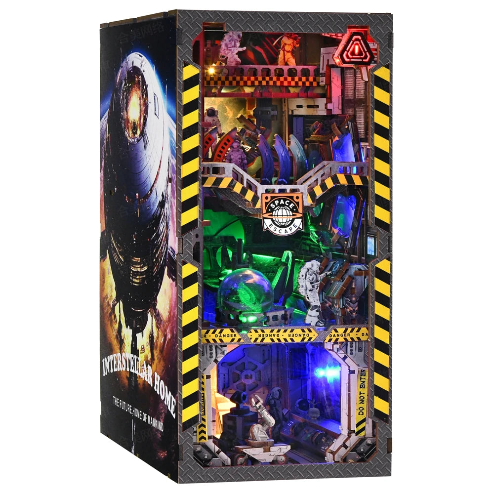 Book Nook Kit Apollo Bricks Space Exploration Model Build 3D Wooden Puzzle DIY Bookshelf Miniatural Astrona Dollhouse Decoration