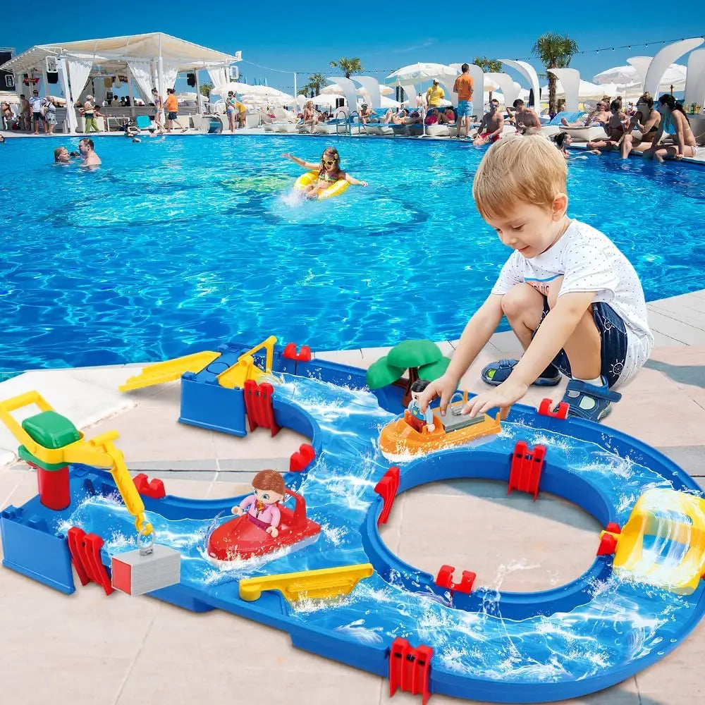 VATOS 39pcs DIY Mini Water Park Waterway Playset on Table or Lawn for Summer Outdoor Backyard Beach Toy Water Toys for Kids
