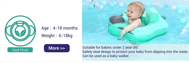 Baby Float With Crotch Strap & Inflation-free Solid Core Mambobaby Kid Swimming Ring Have Sunshade 0-7 Yeas Old Swim Pool Tube