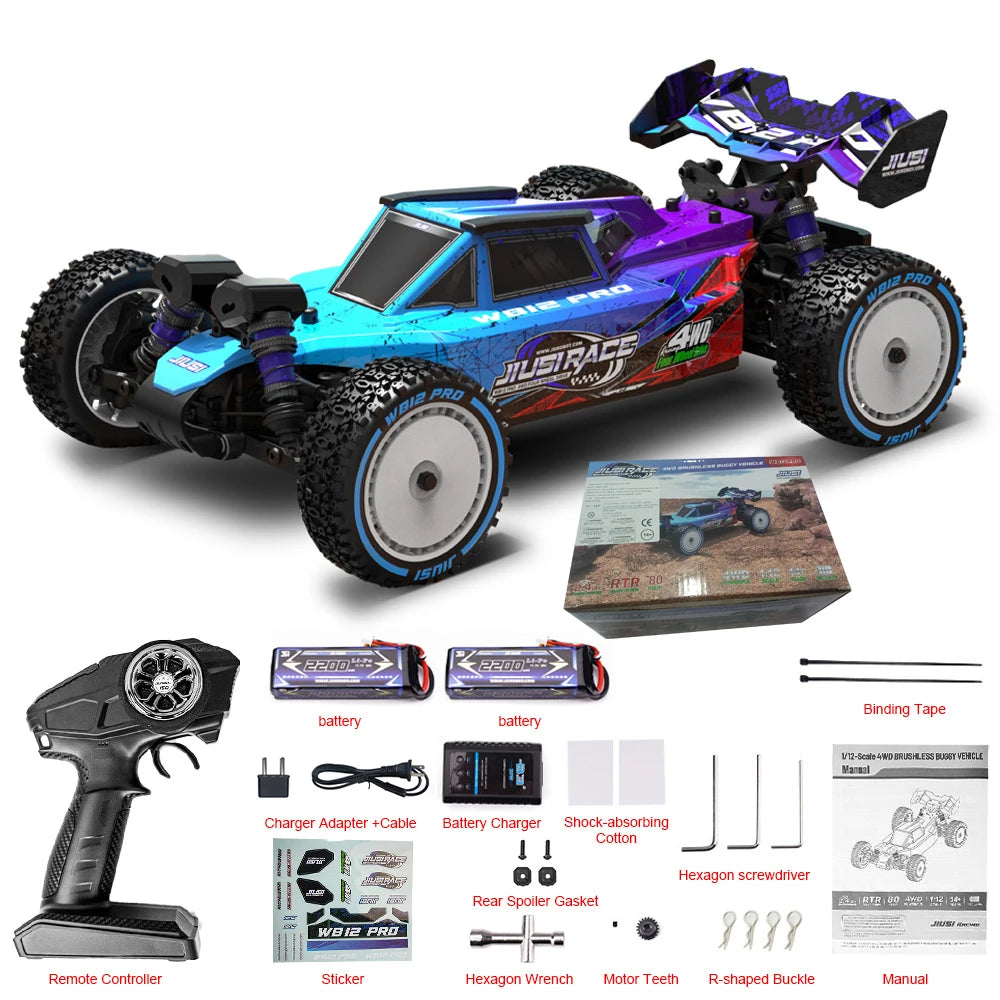 JIUSI WB12 PRO 1/12 Racing Car 80km/h Brushless 4WD RC Car High Speed 2.4G Remote Control Car Competitive Off-road Boys RC Toy