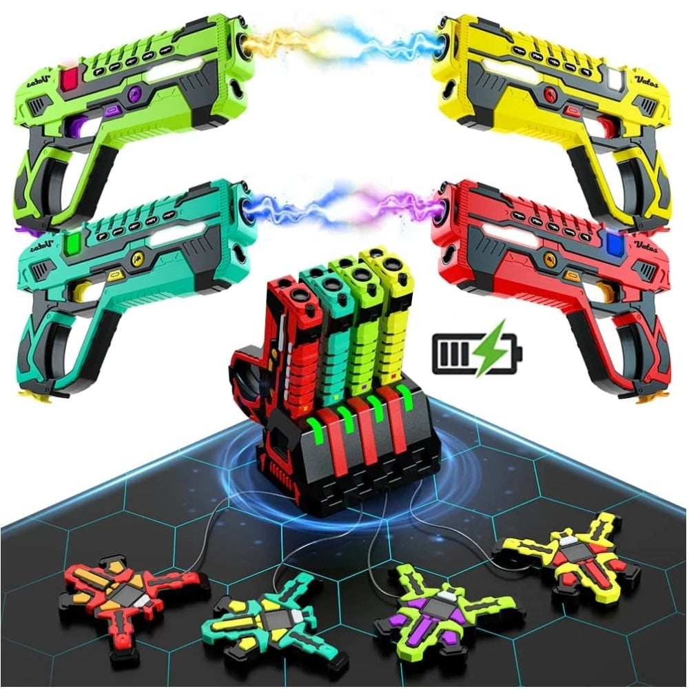 Rechargeable Laser Tag 4 Player Pack with Vests 2.4GHz Data SYNC Display Laser Game for Kids Teen Adults Family Group Activity