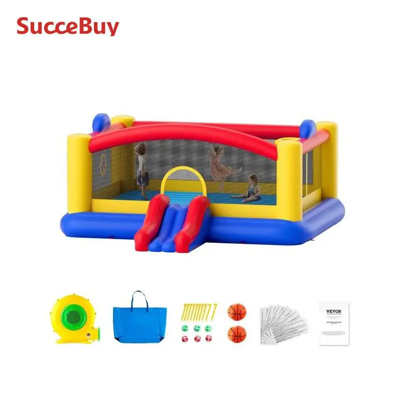 SucceBuy Inflatable Bounce House Outdoor HighQuality Playhouse Trampoline Jumping Bouncer with BlowerSlide and StorageBag Castle