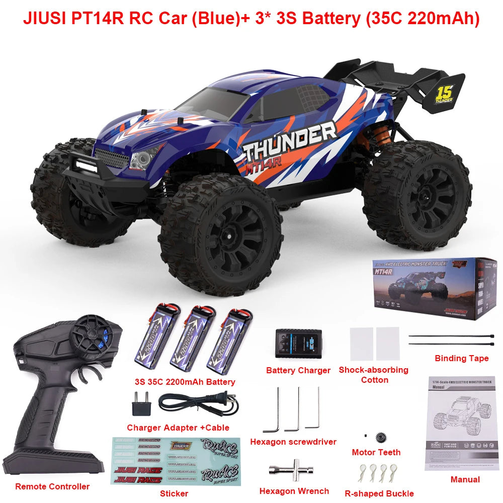 MT14R 1/14 RC Car JIUSI Brushless 80km/h 2.4G Remote Control Car High Speed Off-road Racing Car 23-26 mins Working Time RC Toys