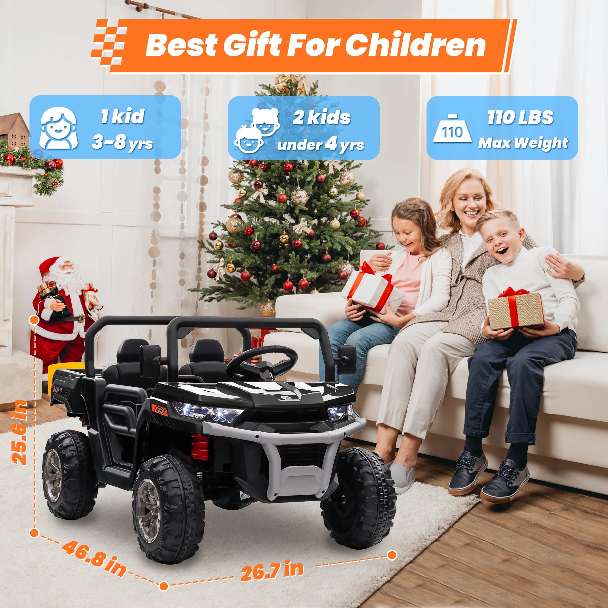 24V Ride on Dump Truck, 2 Seater Kids UTV Electric Car w/2.4G Remote Control, 4 Wheeler, Bluetooth Music, LED Lights, 24 Volt Ba