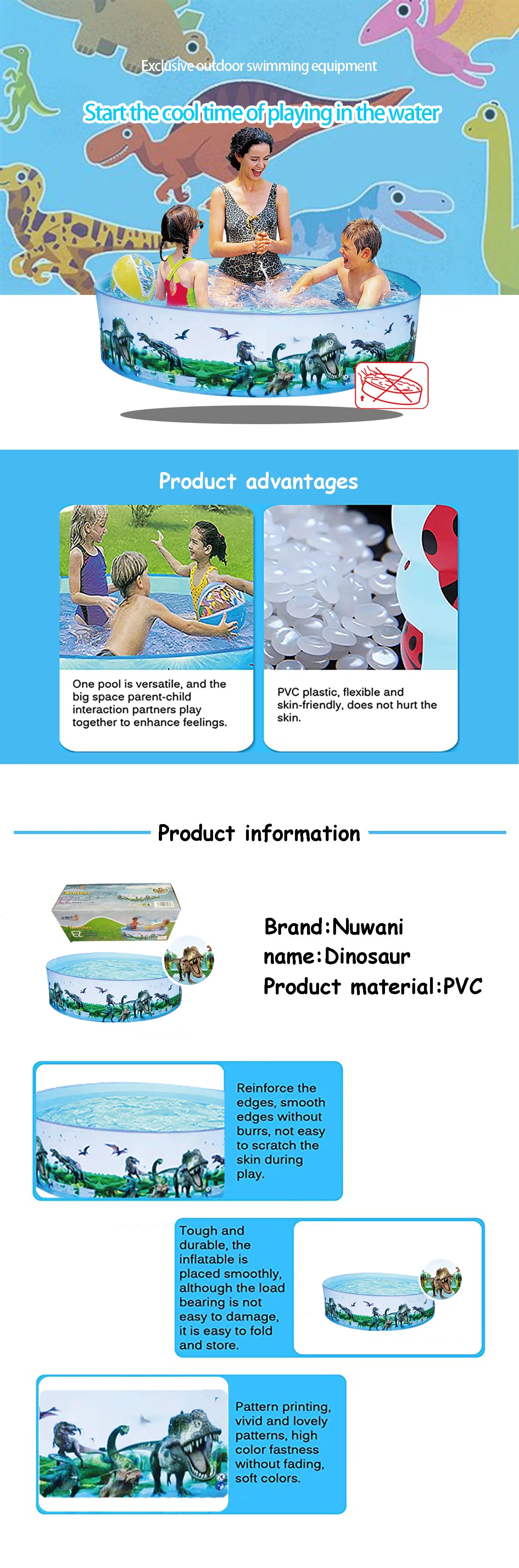 Nuwani PVC Folding Swimming Pool for Kids Toddlers - Non-Inflatable Outdoor Backyard Pool for Adults, Kids, Pets