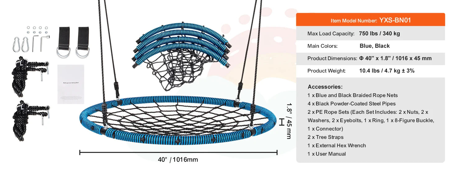 SucceBuy Tree Swing Saucer Swing 750lbs Swing Seat 2 Tree Hanging Straps Adjustable Multi-Strand Ropes Round Swing Kids Outdoor