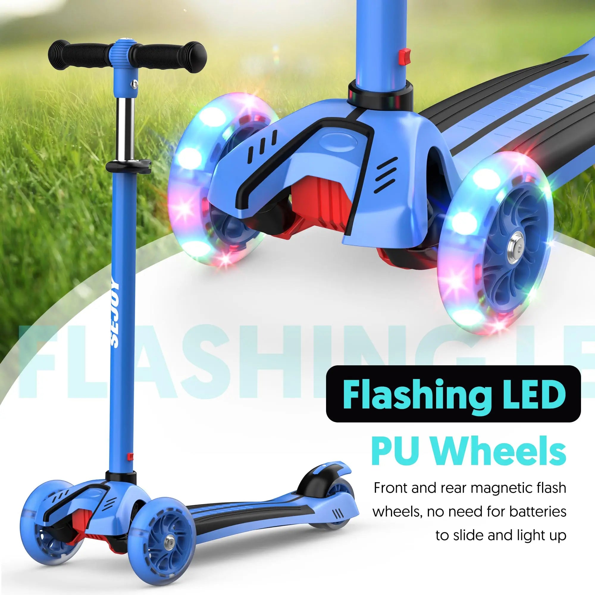SEJOY Foldable Children Scooter Adjustable Height Kick  3 Wheel Scooter with Flash Wheels  Scooter for 3-12 Year Kids Gift
