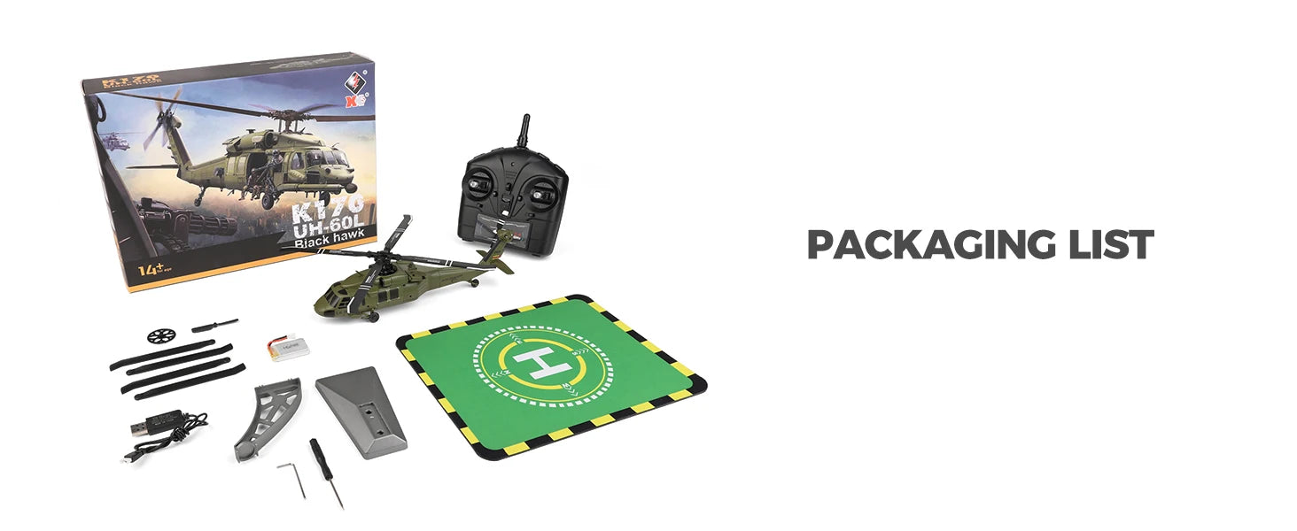 Wltoys K170 RC Helicopter UH-60L 4 Channel Remote Control brushless Helicopters with Gyro and LED Light Durable Airplane Toy