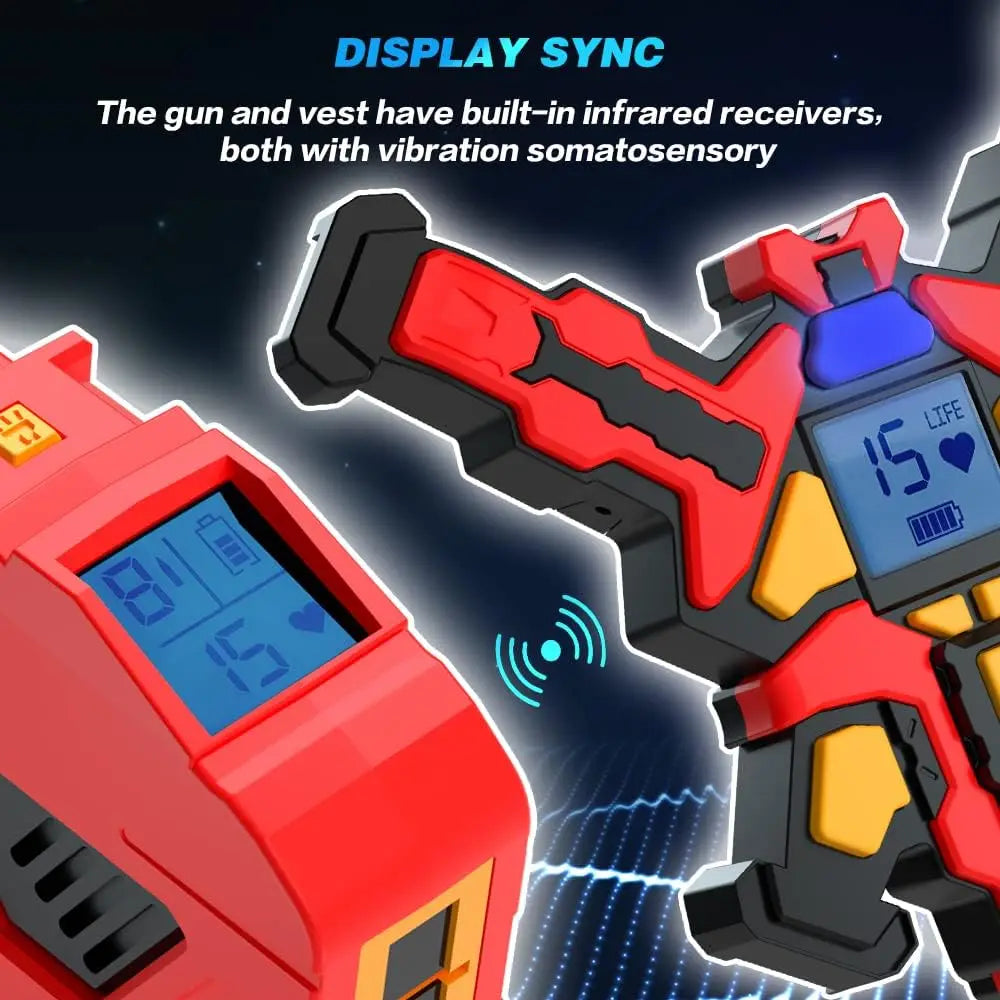 Rechargeable Laser Tag 4 Player Pack with Vests 2.4GHz Data SYNC Display Laser Game for Kids Teen Adults Family Group Activity