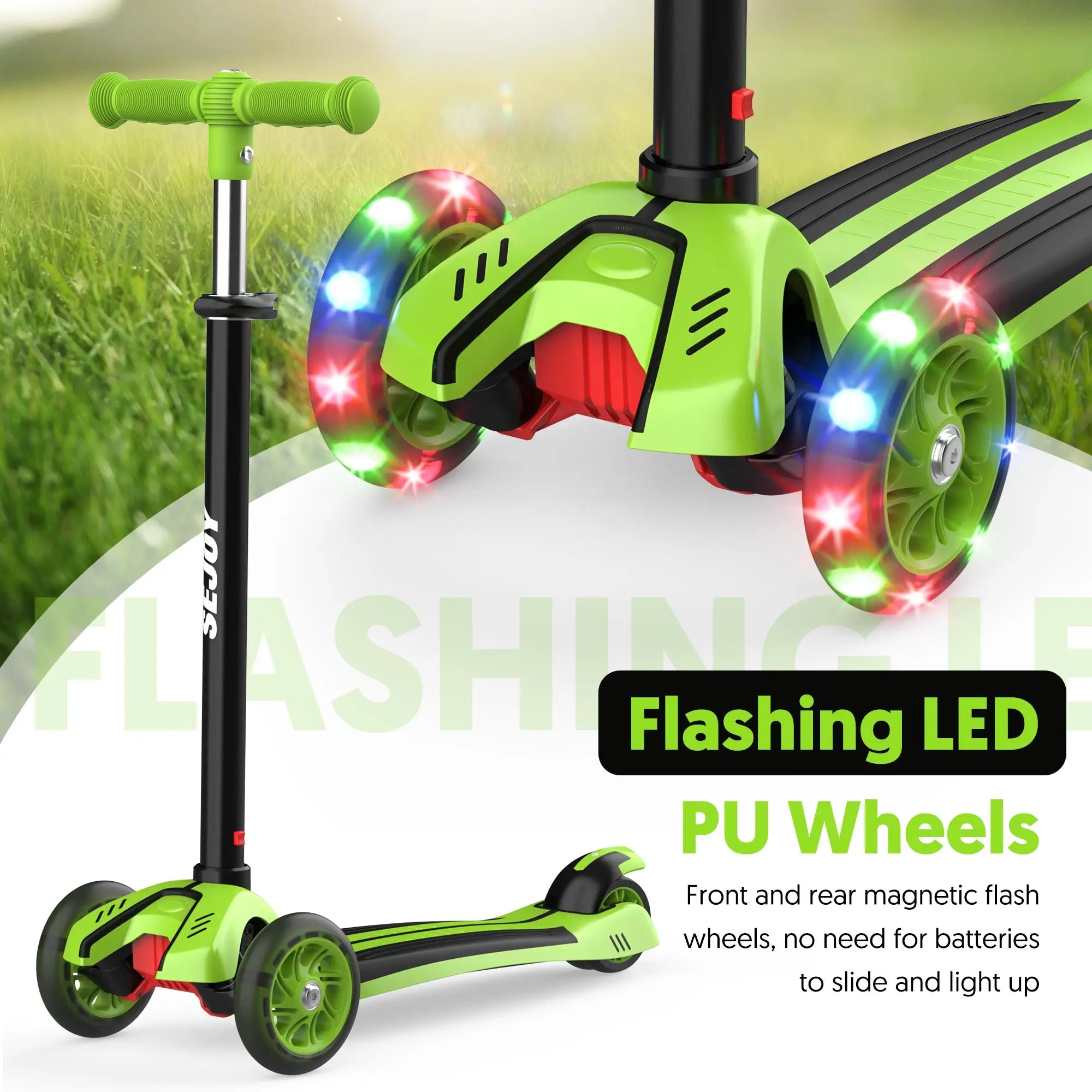 SEJOY Foldable Children Scooter Adjustable Height Kick  3 Wheel Scooter with Flash Wheels  Scooter for 3-12 Year Kids Gift