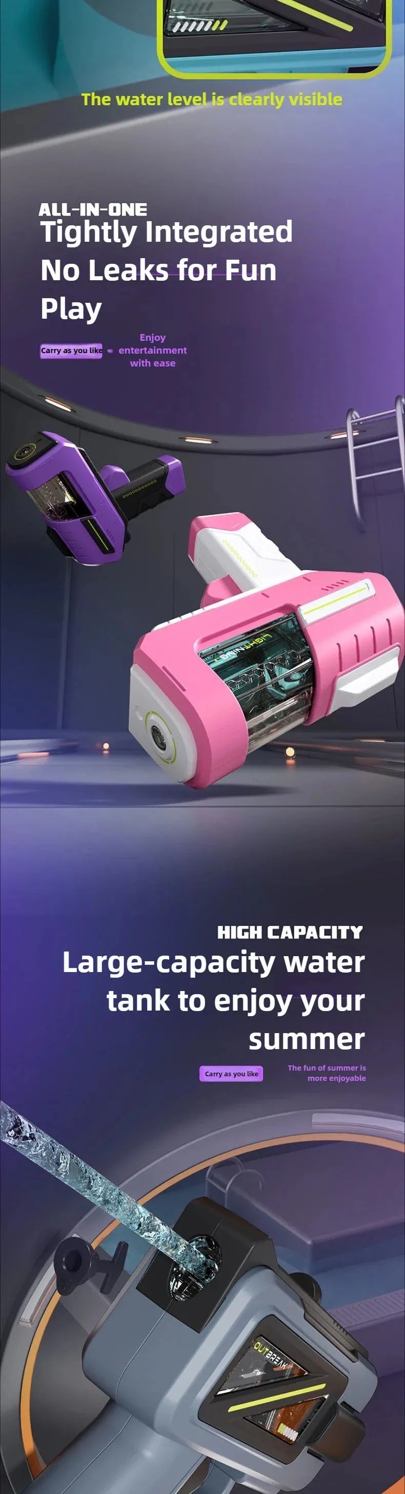 Kids Water Combat Game Transparent Tank Water Gun with Leak-Proof Design Outdoor Splash Battle Toy for Teens Ideal Summer Toy