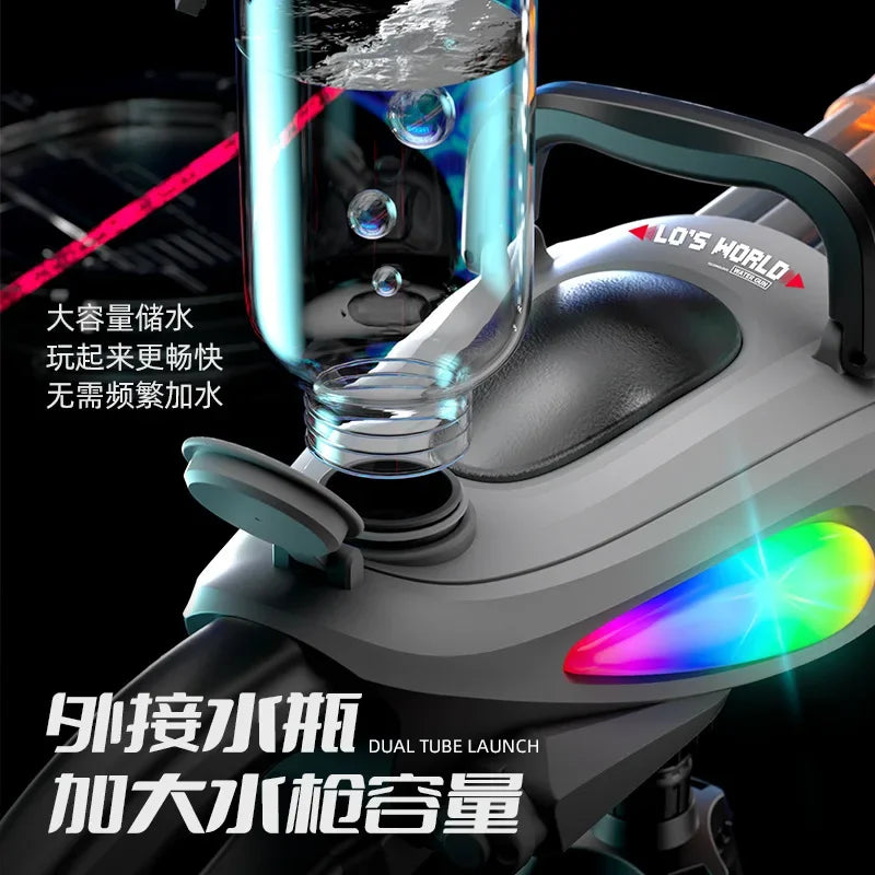 Electric Dual Muzzle Gatling Water Gun Toy with LIights Large Capacity Water Pistol Spray Blaster Pool Summer Toy for Kids Adult