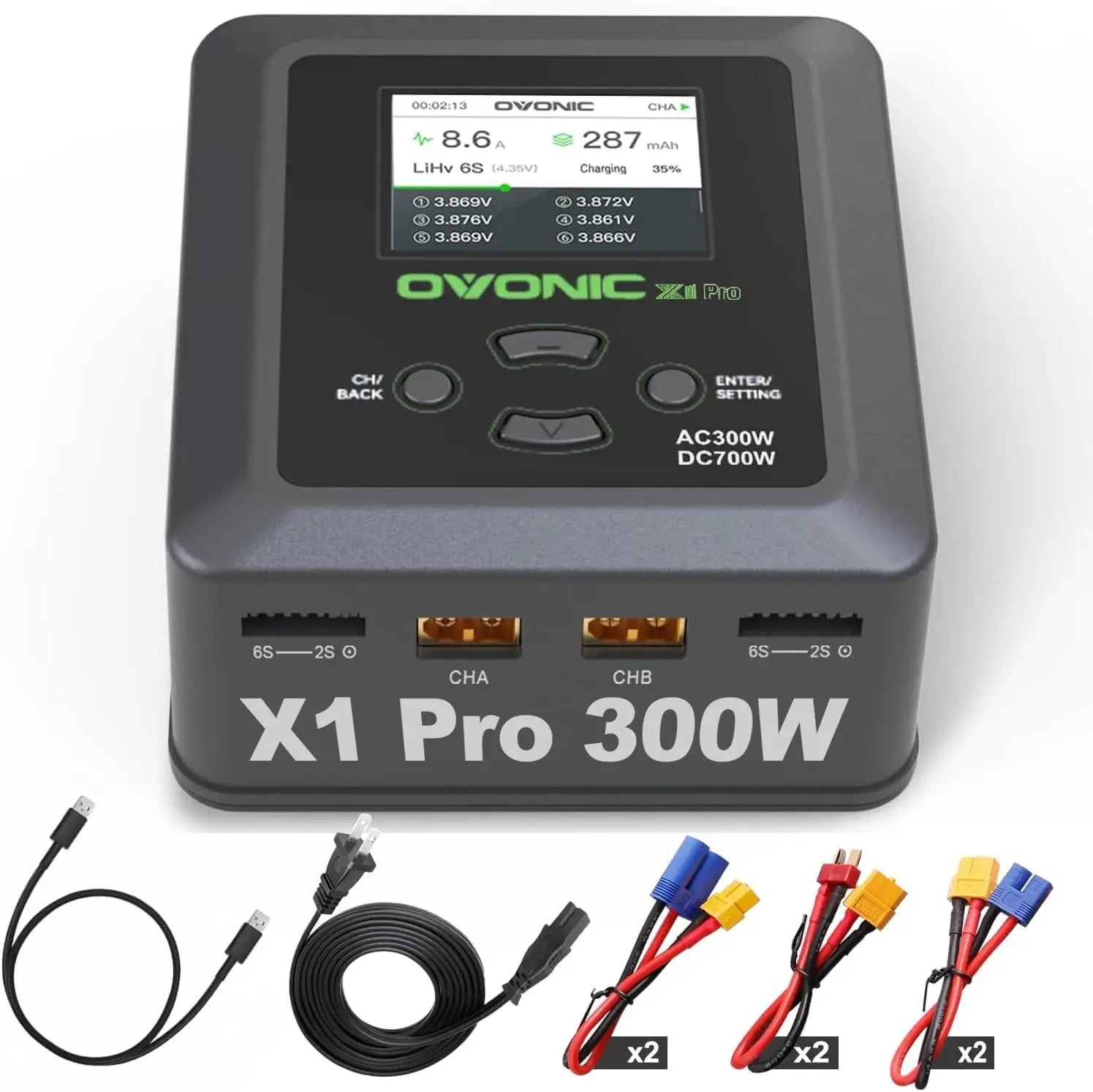 OVONIC X1 Pro Dual RC Lipo Battery Balance Charger for 1s 2s 3s 4s 5s 6s Batteries, AC 300W / DC 700W 16A Smart Fast Charging