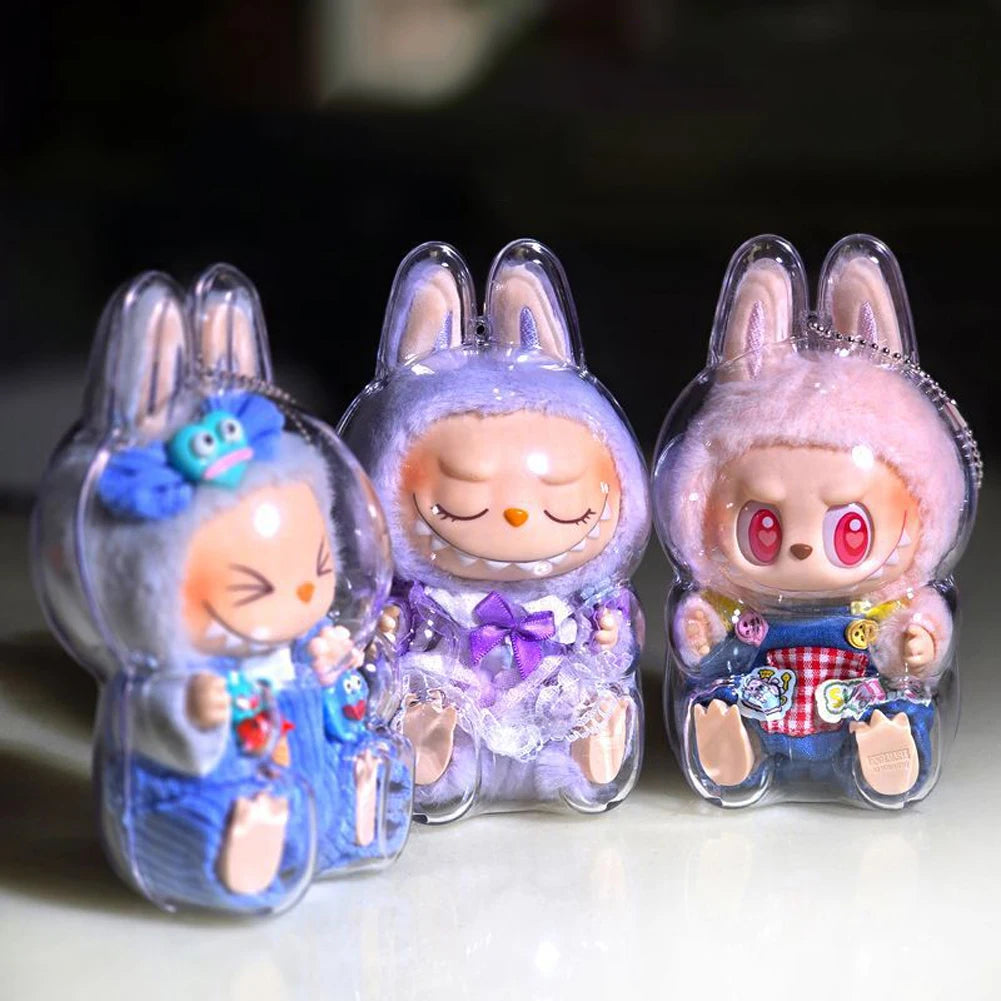 2025 LABUBU Clear Macaron Case Dust Case Popmart Bubble Mart Doll Accessories Elf Doll Cover Storage Box Christmas New Year Gift