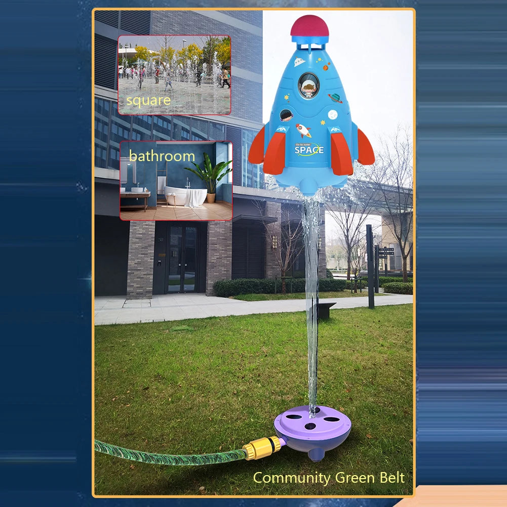 Creative Space Rocket Sprinkler Rotating Water Powered Launcher Summer Fun Entertainment for Outdoor Garden Yard Water Spray Toy