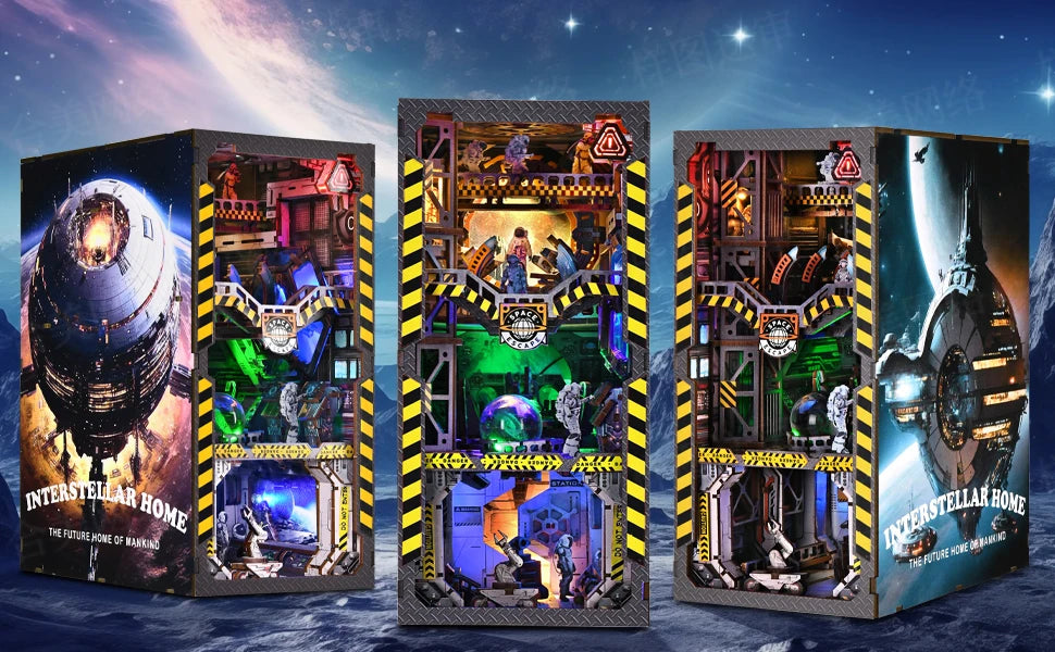 Book Nook Kit Apollo Bricks Space Exploration Model Build 3D Wooden Puzzle DIY Bookshelf Miniatural Astrona Dollhouse Decoration