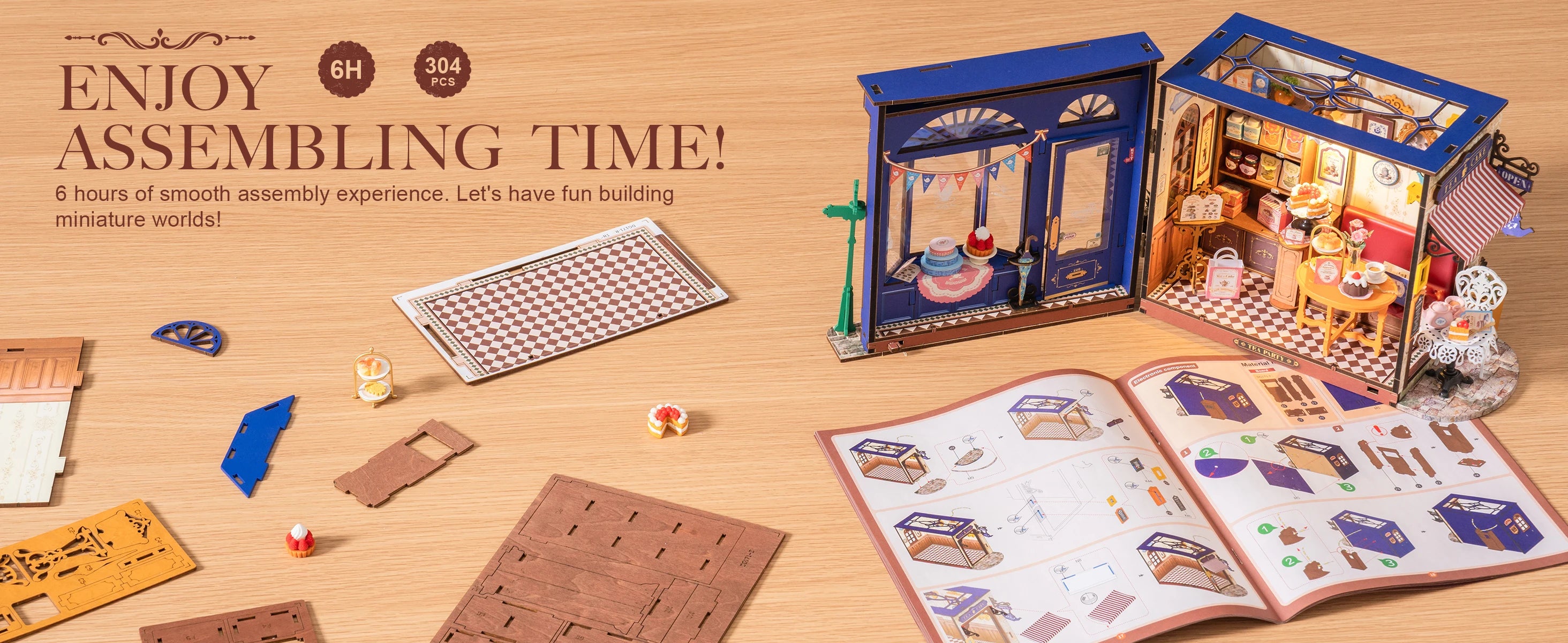 Robotime Rolife Leisure Time Tea Room DIY Miniature Dollhouse Kit Crafts Hobbies Amazing Gift for Women Children DG171