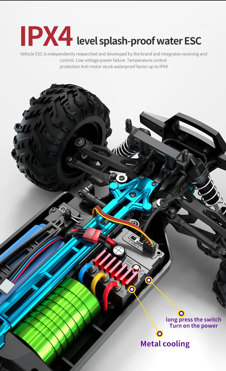 Teeggi 16101 /16102 PRO 1:16 High Speed RC Car With LED Light Drift 70KM/H 4WD RC Off-Road Car Monster Truck Toy For Kid Gifts