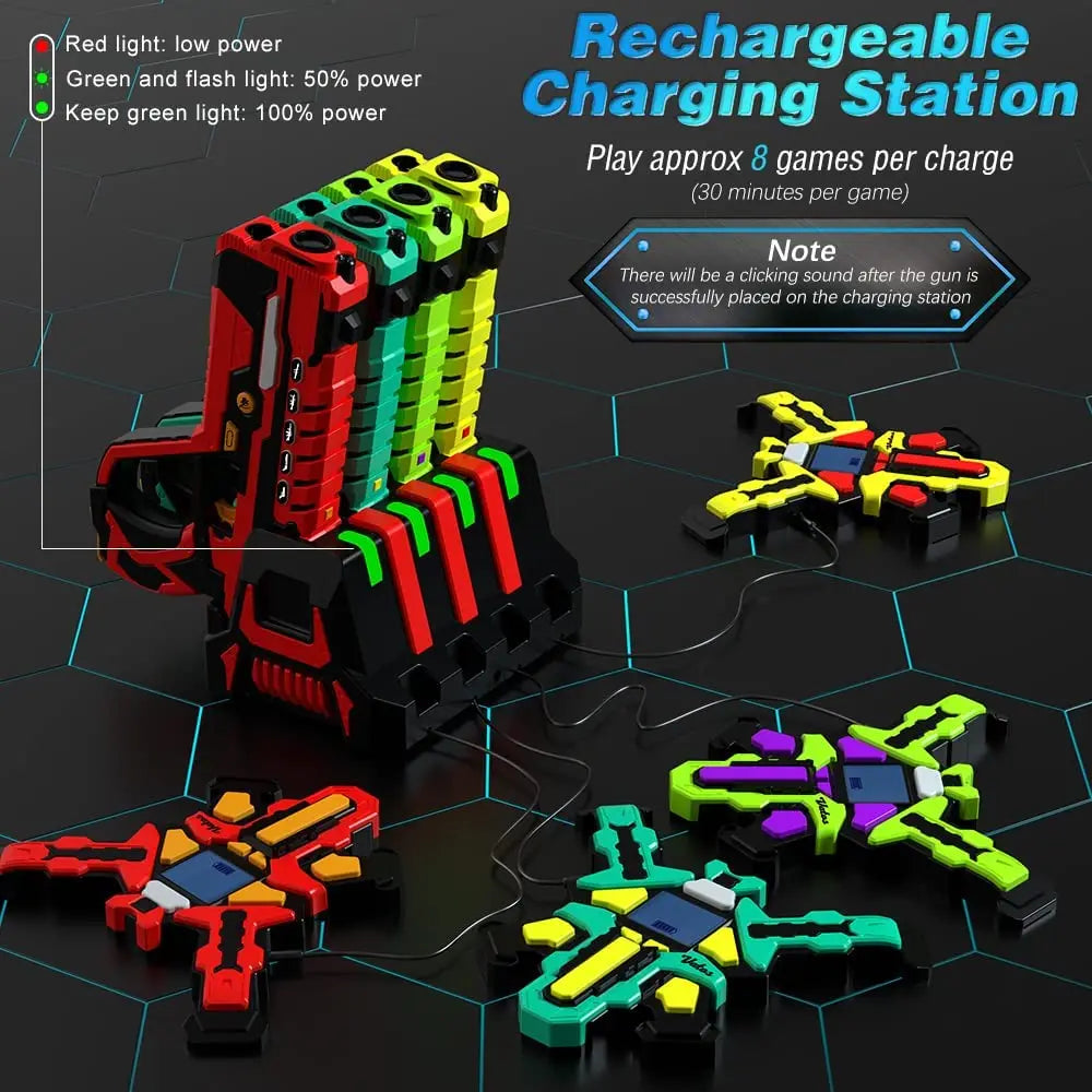 Rechargeable Laser Tag 4 Player Pack with Vests 2.4GHz Data SYNC Display Laser Game for Kids Teen Adults Family Group Activity