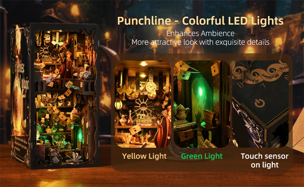 Book Nook Kit Magic House DIY Wooden Puzzle Bookshelf Insert Decor Dollhouse Model Bookend Building Home Decoration Gifts