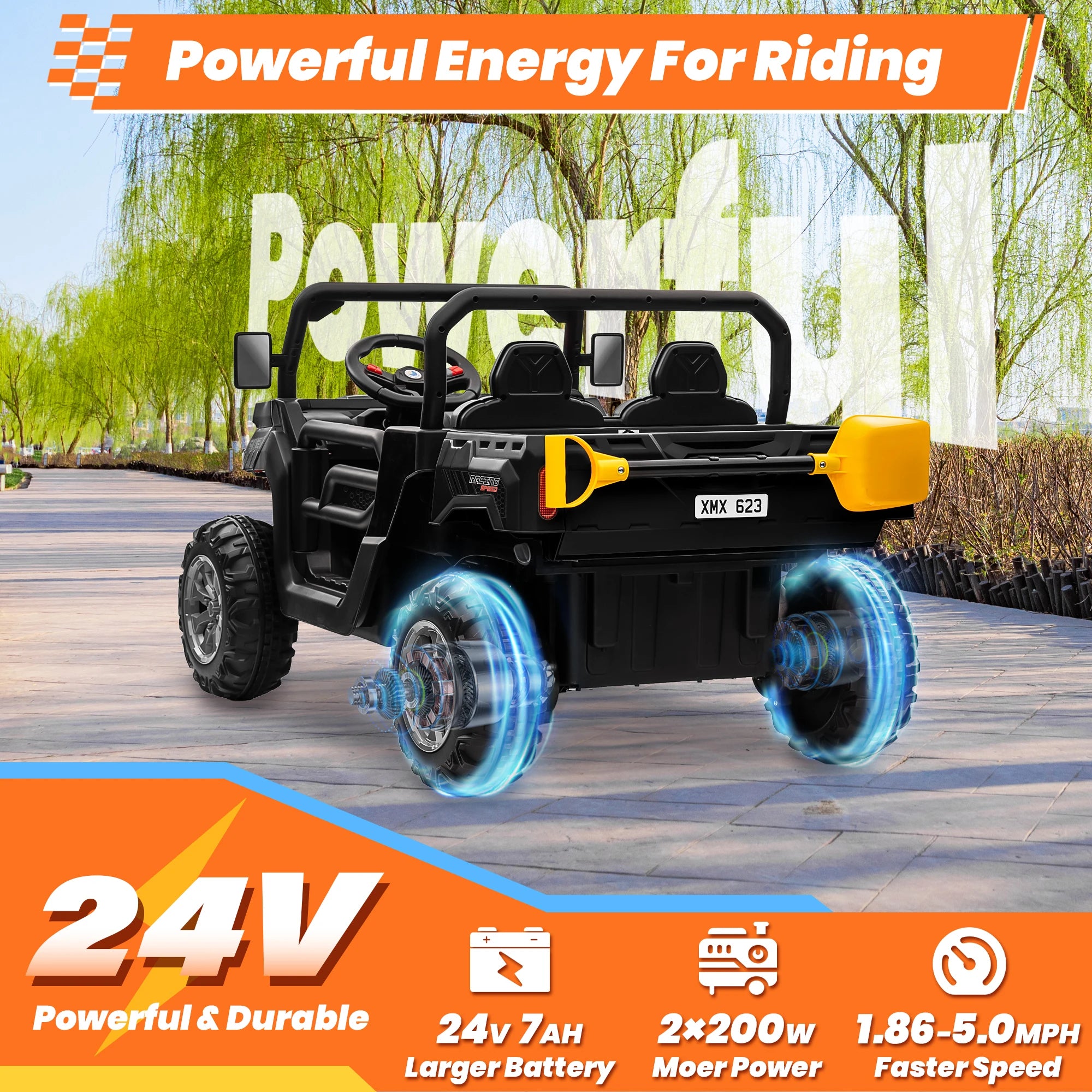 24V Ride on Dump Truck, 2 Seater Kids UTV Electric Car w/2.4G Remote Control, 4 Wheeler, Bluetooth Music, LED Lights, 24 Volt Ba