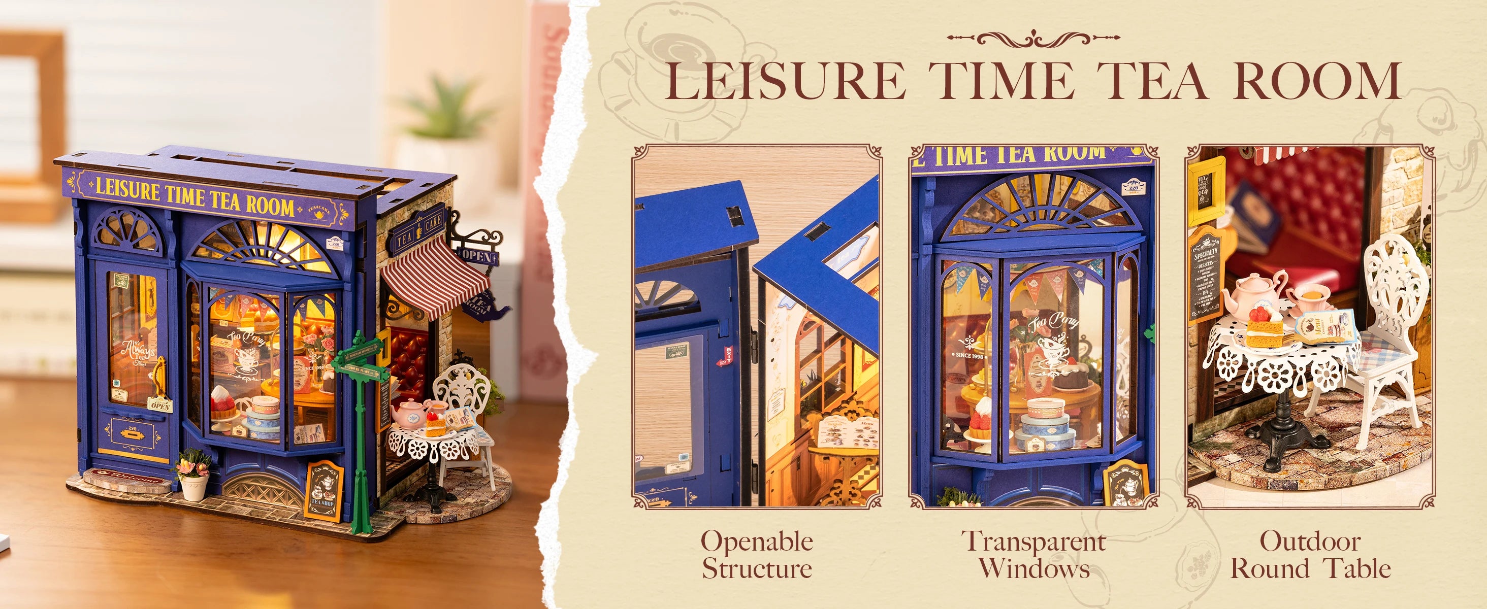 Robotime Rolife Leisure Time Tea Room DIY Miniature Dollhouse Kit Crafts Hobbies Amazing Gift for Women Children DG171